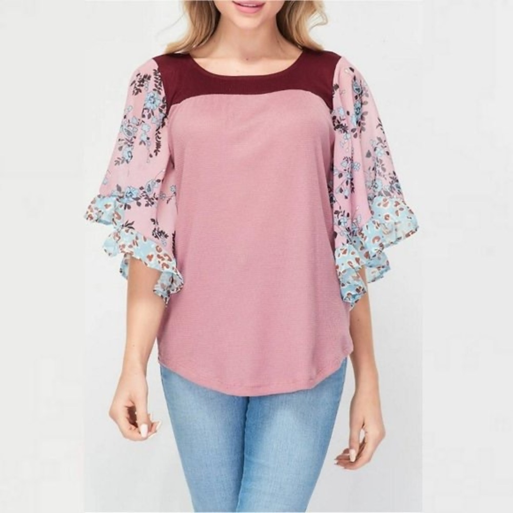 BAEA Color-Block Flutter Sleeve Tunic
